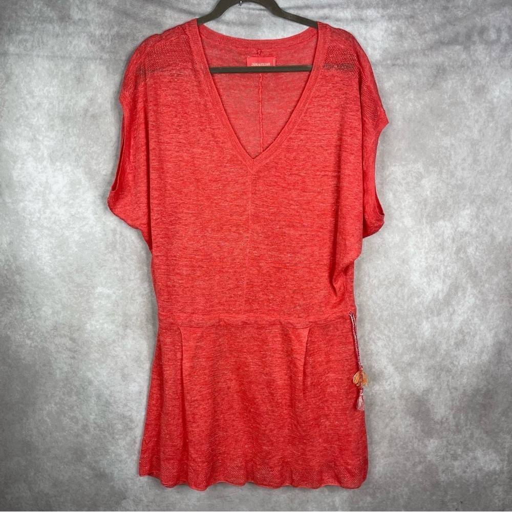 Zadig & Voltaire Linen Sheer Knit Drop Waist Cover Dress In Coral Women's Size S - Picture 2 of 8